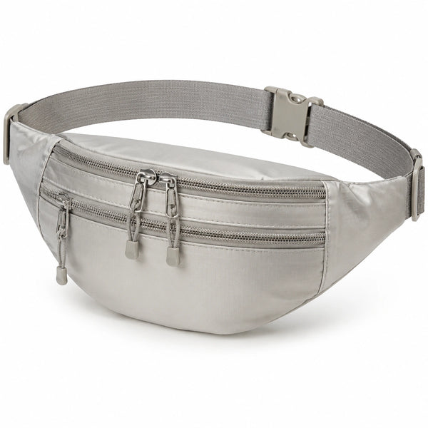 H¨¹fttasche 34 ¡Á 8 ¡Á 16 cm Textil Grau mit verstellbarem Gurt und Rei?verschlussf?chern