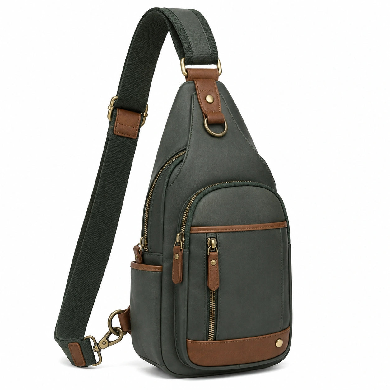 Umh?ngetasche 18 x 8 x 33 cm aus Kunstleder Gr¨¹n Braun f¨¹r Alltag mit verstellbarem Schultergurt