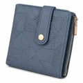 Damen Geldb?rse 12 x 9 x 3 cm aus blauem Kunstleder mit gepr?gtem Muster und Rei?verschluss