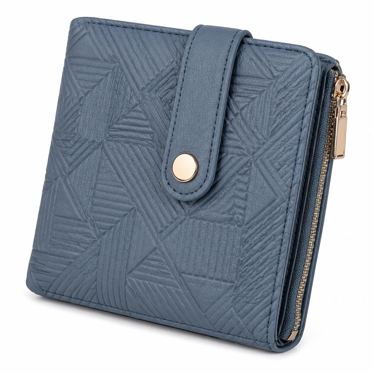 Damen Geldb?rse 12 x 9 x 3 cm aus blauem Kunstleder mit gepr?gtem Muster und Rei?verschluss
