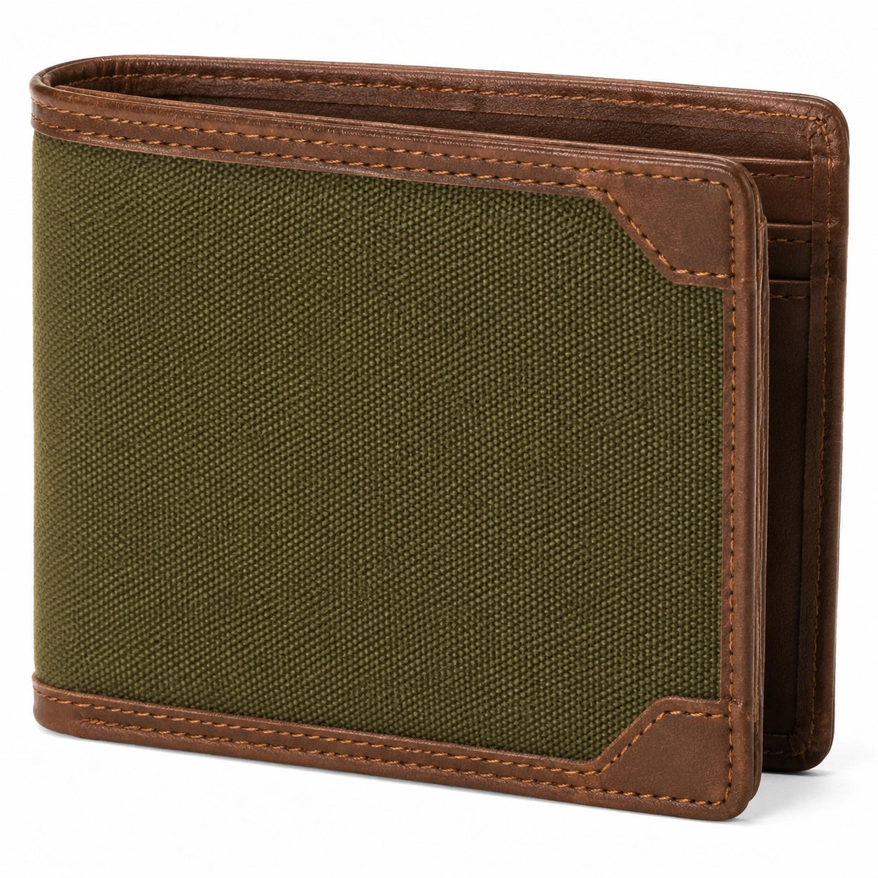 Herren Geldb?rse 12 cm x 9 cm Textil und Kunstleder Olivgr¨¹n Braun - kompakt mit Kartenf?chern