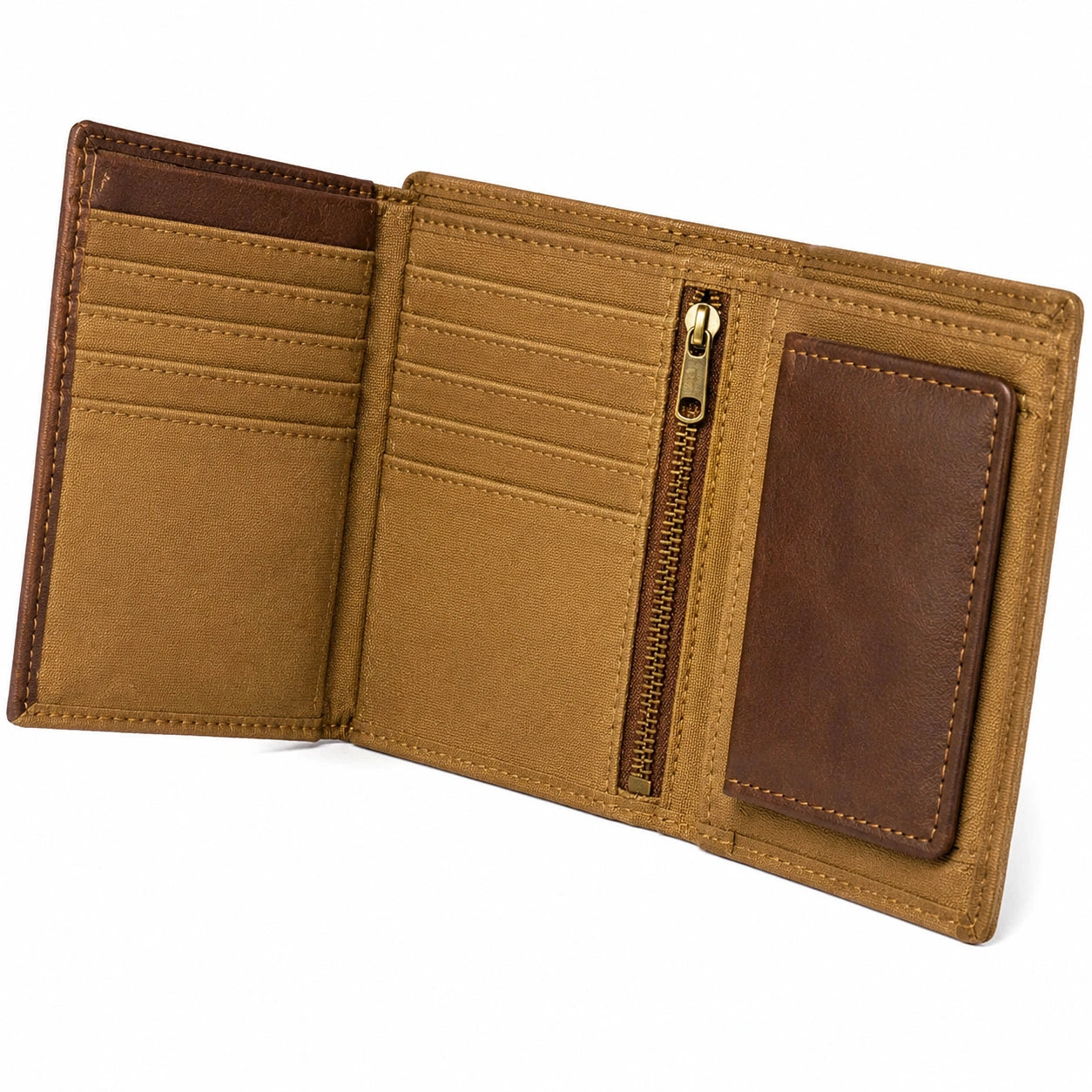 Herren Geldb?rse 12 x 9 x 2 cm Textil Braun f¨¹r Karten und Bargeld mit Rei?verschluss