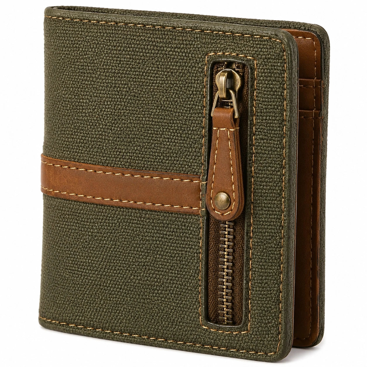 Geldb?rse 12 x 2.5 x 10 cm aus Textilgewebe olivgr¨¹n braun mit Rei?verschluss im Vintage-Stil