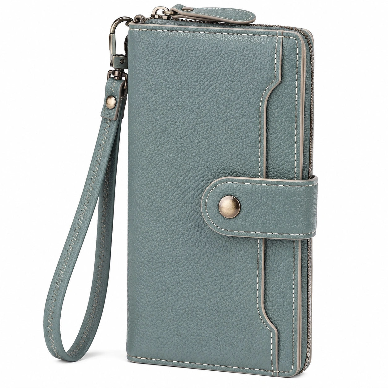 Damen Geldb?rse 20¡Á10¡Á3 cm aus Kunstleder Blau mit Rei?verschluss und Handschlaufe