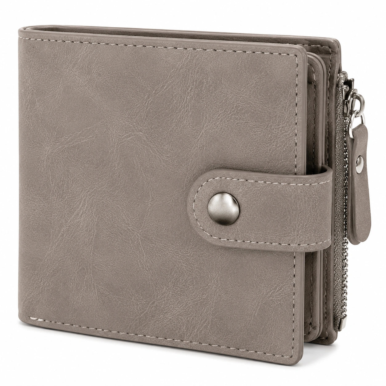 Geldb?rse 12 x 3 x 10 cm aus Kunstleder Taupe mit Druckknopf und Rei?verschluss