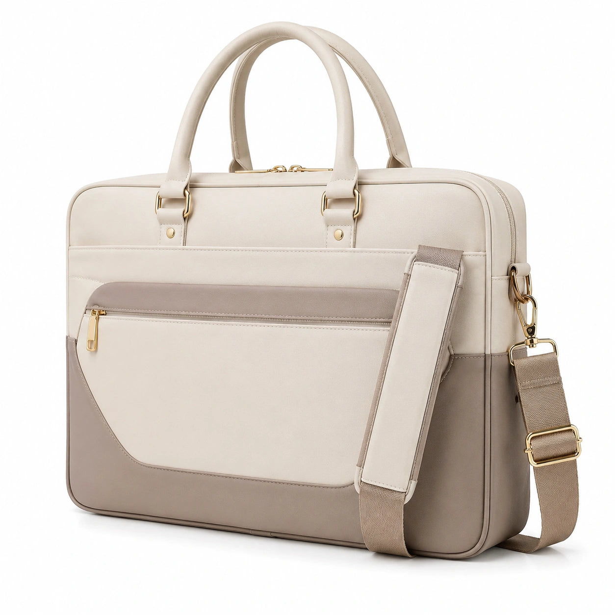 Laptoptasche 40 ¡Á 30 ¡Á 10 cm aus Kunstleder Beige Taupe mit Schultergurt