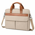 Laptoptasche 40 cm Textil Beige Braun mit Kunstlederdetails und Schultergurt