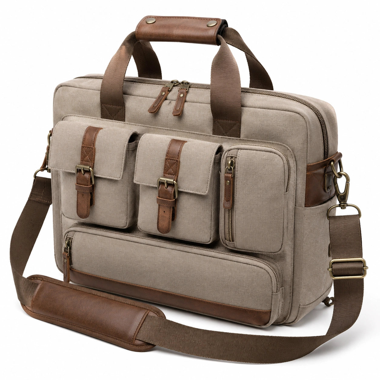 Aktentasche 42 x 12 x 32 cm aus Textil in Beige Braun mit Schultergurt und Mehrfachf?chern