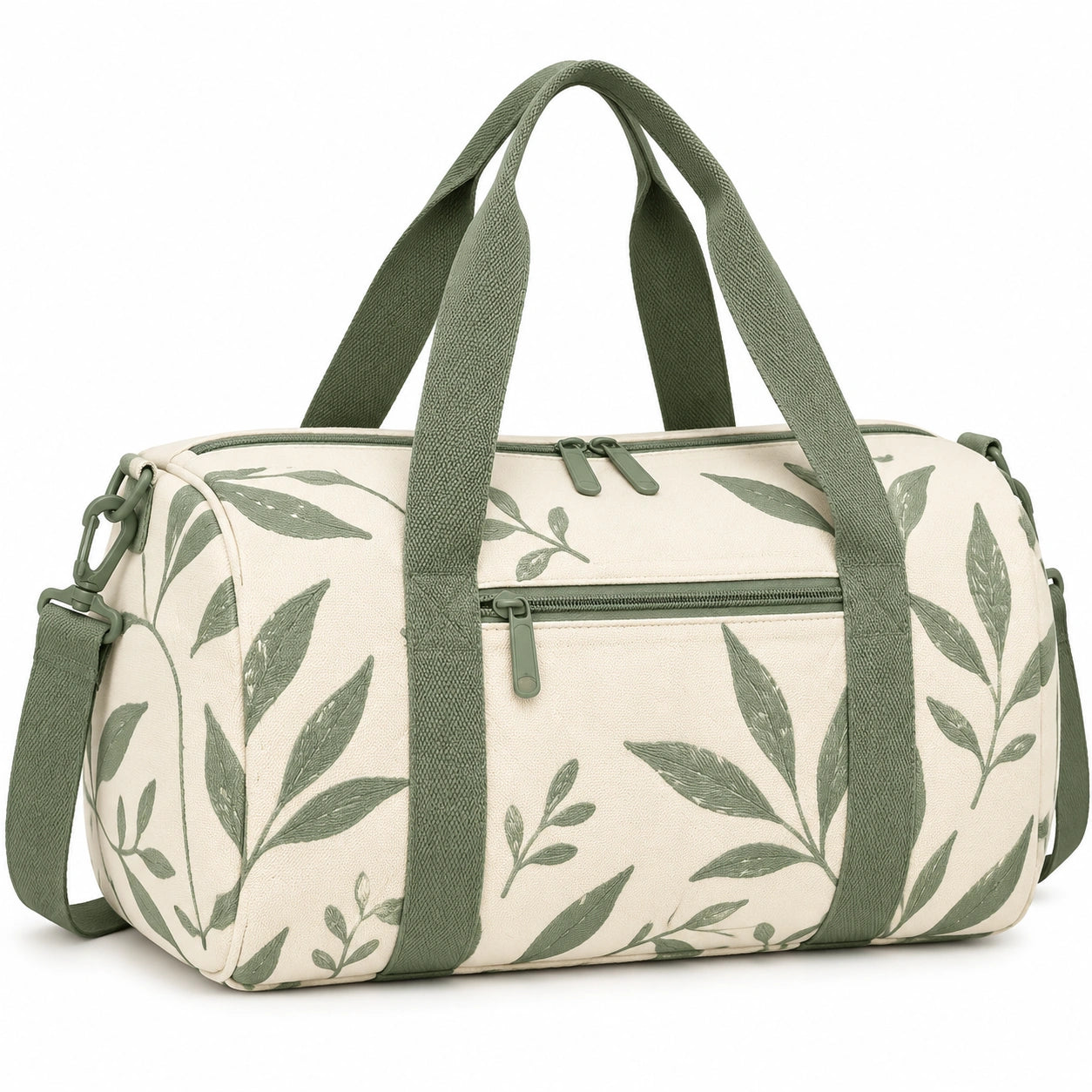 Reisetasche 45 x 22 x 28 cm aus Textil in Cremegr¨¹n mit Bl?ttermuster und Schultergurt