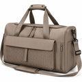 Reisetasche 45 x 25 x 30 cm Kunstleder Taupe mit Schultergurt und Flechtmuster