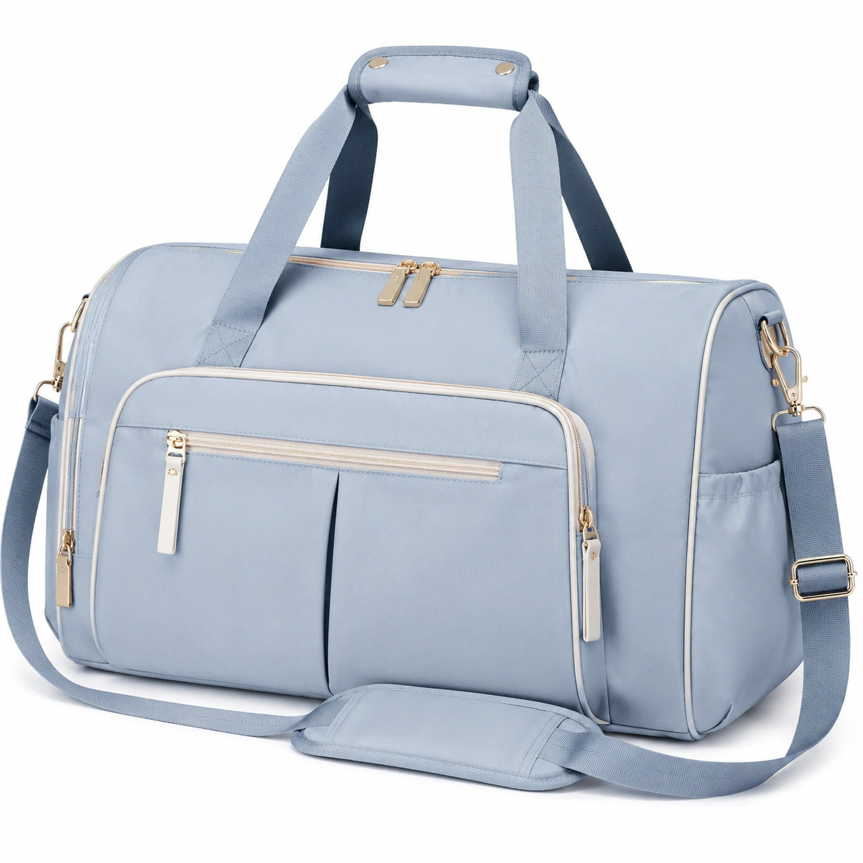 Reisetasche 45 cm x 25 cm x 30 cm aus Textil in Hellblau mit Schultergurt und mehreren F?chern