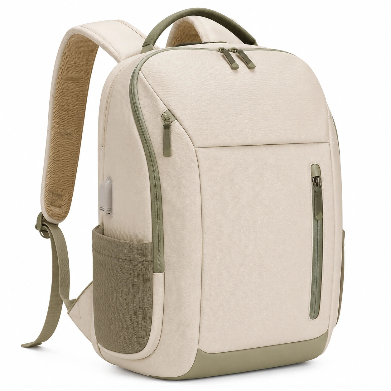 Rucksack 30 x 15 x 43 cm aus Textil in Beige Gr¨¹n mit Rei?verschl¨¹ssen f¨¹r Alltag und Reise