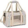 Haustier-Transporttasche 45 x 28 x 30 cm aus Textilgewebe in Grau/Beige mit Netzfenstern und Schultergurt