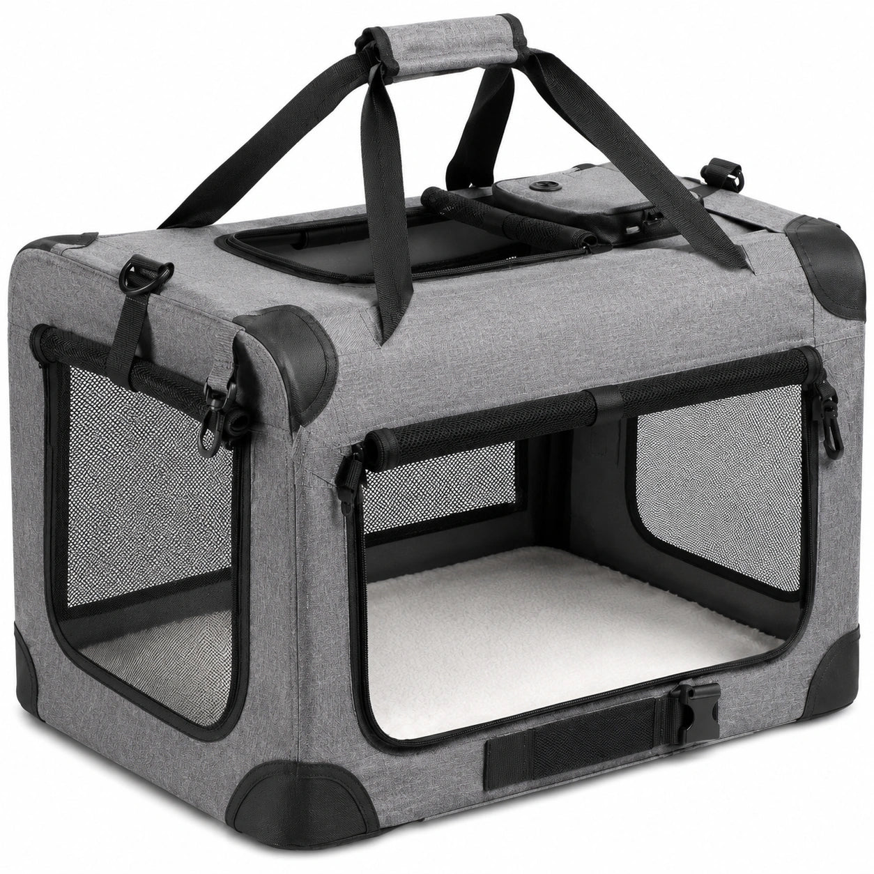 Haustier Transportbox 60 ¡Á 42 ¡Á 42 cm aus Textilgewebe in Grau Schwarz faltbar mit Netzfenstern