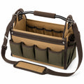Werkzeugtasche 40 x 20 x 30 cm aus Textilgewebe in Braun Gr¨¹n mit offenen F?chern und Schultergurt
