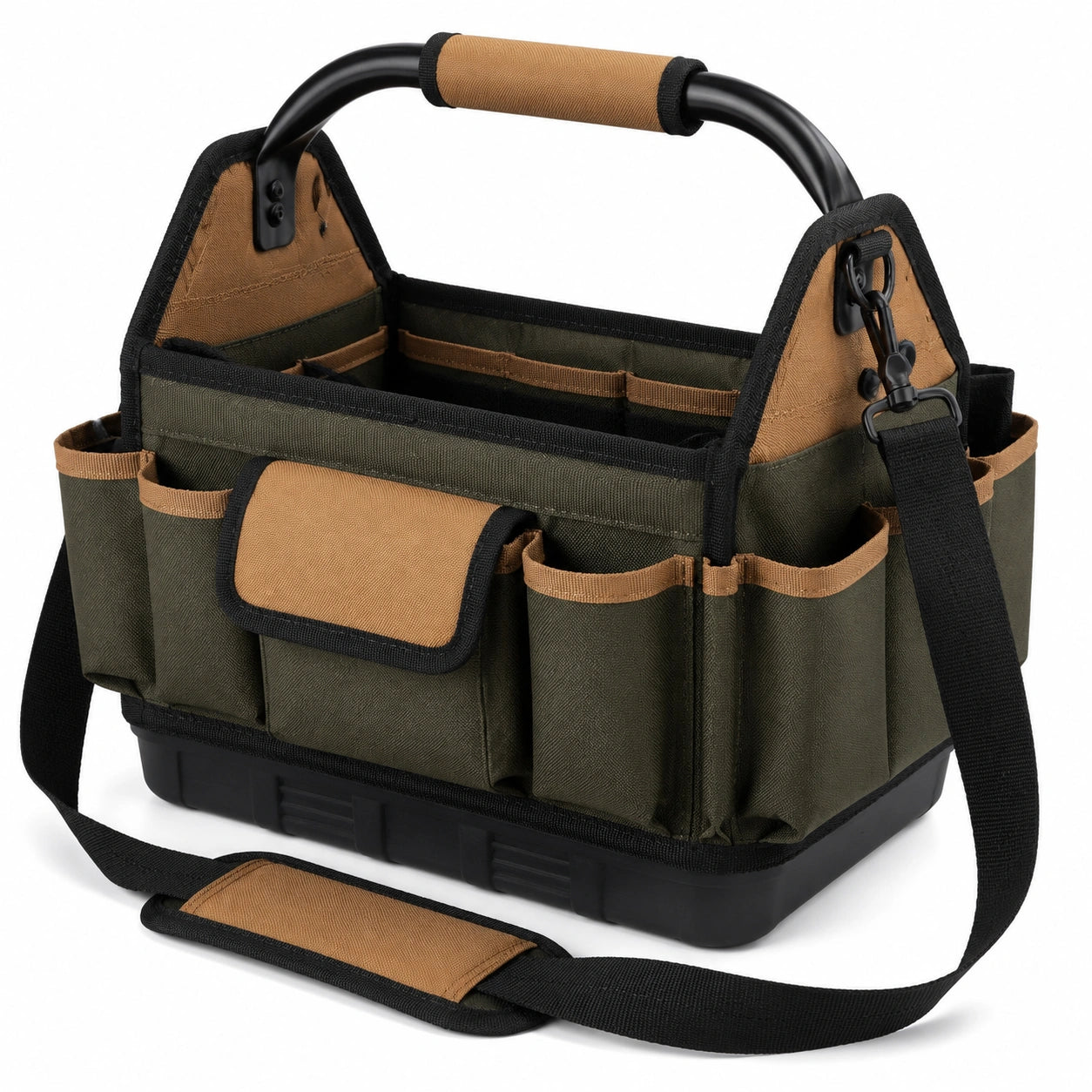 Werkzeugtasche 40 x 25 x 30 cm Olivgr¨¹n Braun mit Tragegriff Schultergurt und Au?enf?chern